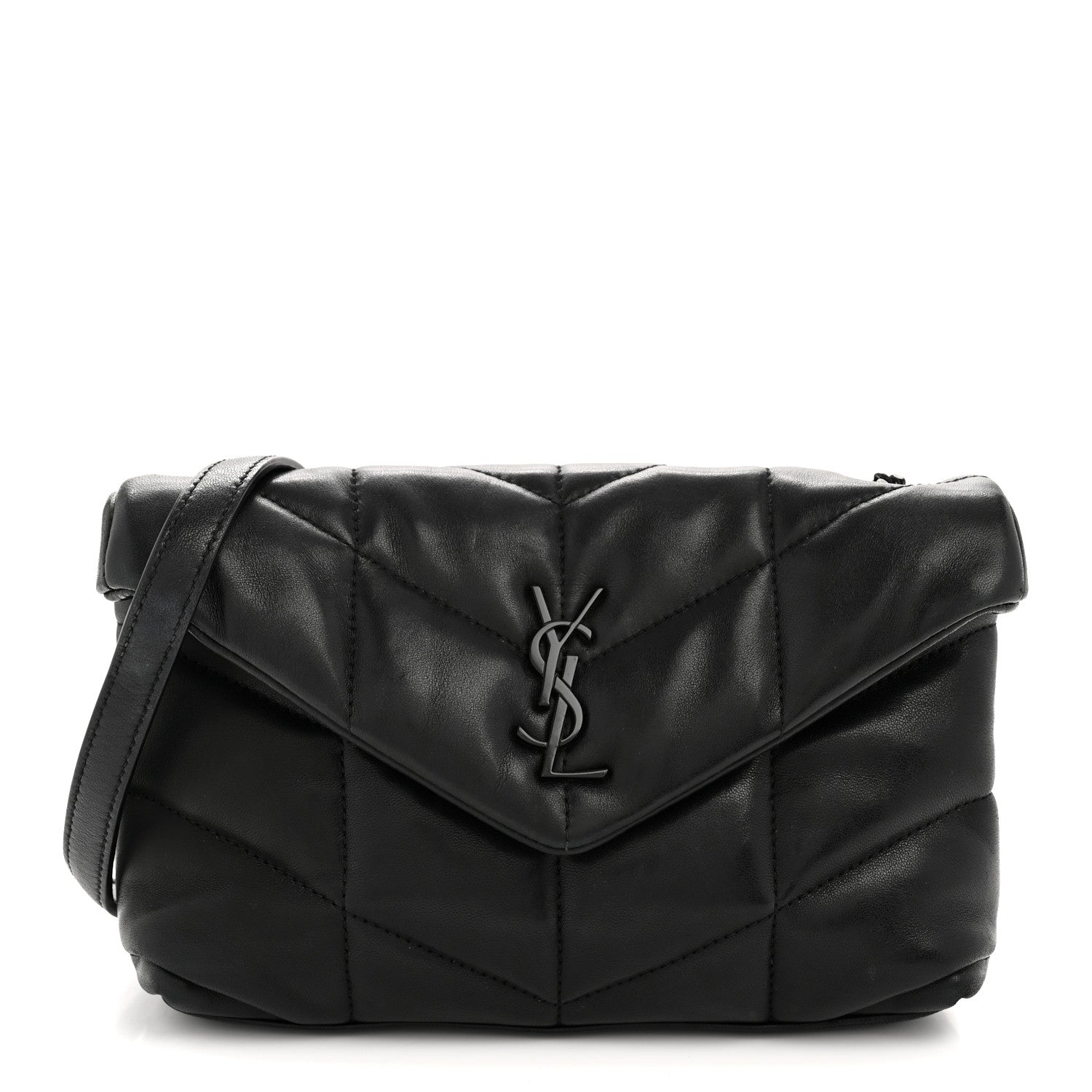 Lambskin Quilted Toy Loulou Puffer Monogram Monochrome Chain Satchel Black