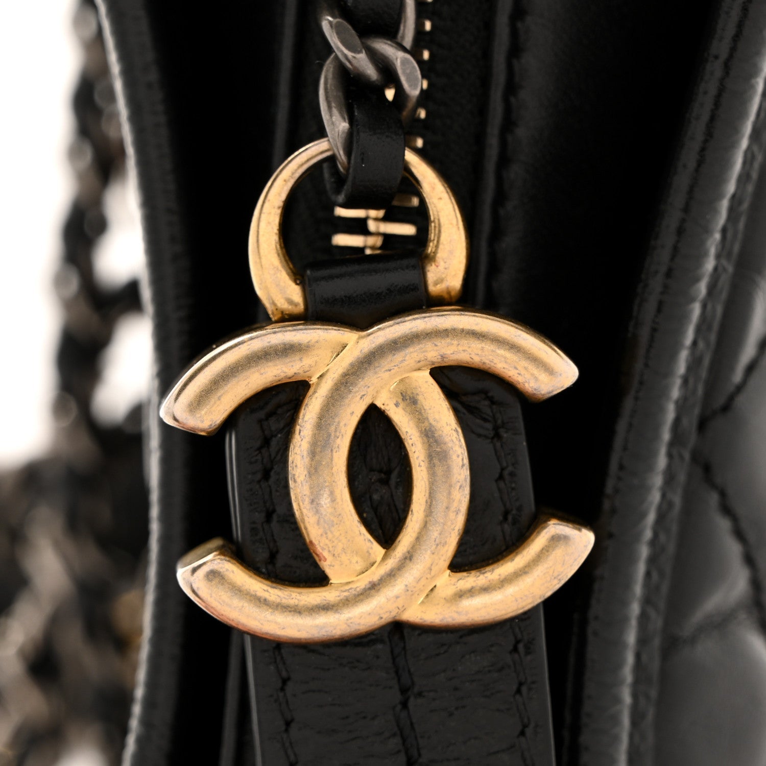 Aged Calfskin Quilted Small Gabrielle Hobo Black