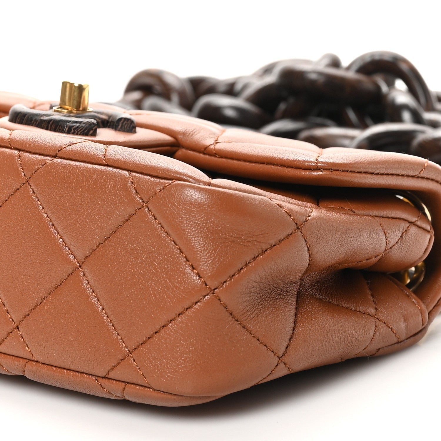 Lambskin Wenge Quilted Mini Fashion Wood Square Flap Light Brown