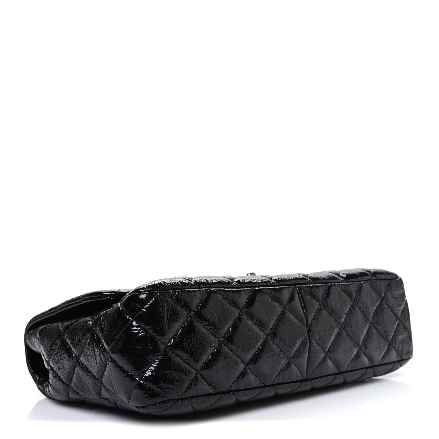 Crinkled Patent Quilted Jumbo Single Flap Black