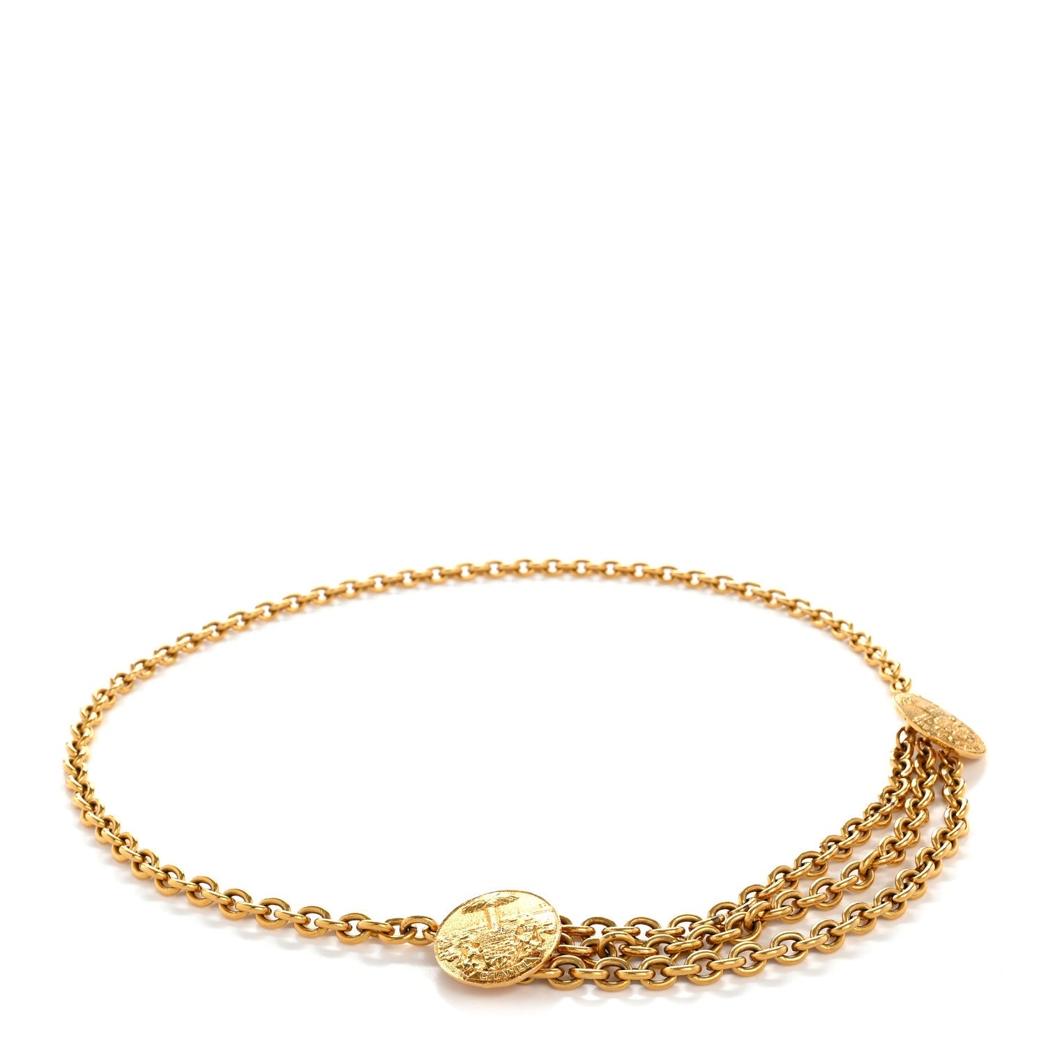 Metal Medallion Triple Chain Belt Gold