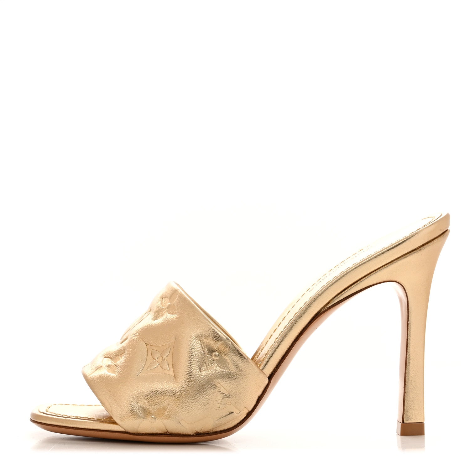 Metallic Lambskin Embossed Monogram Revival High Heel Mules 36.5 Gold