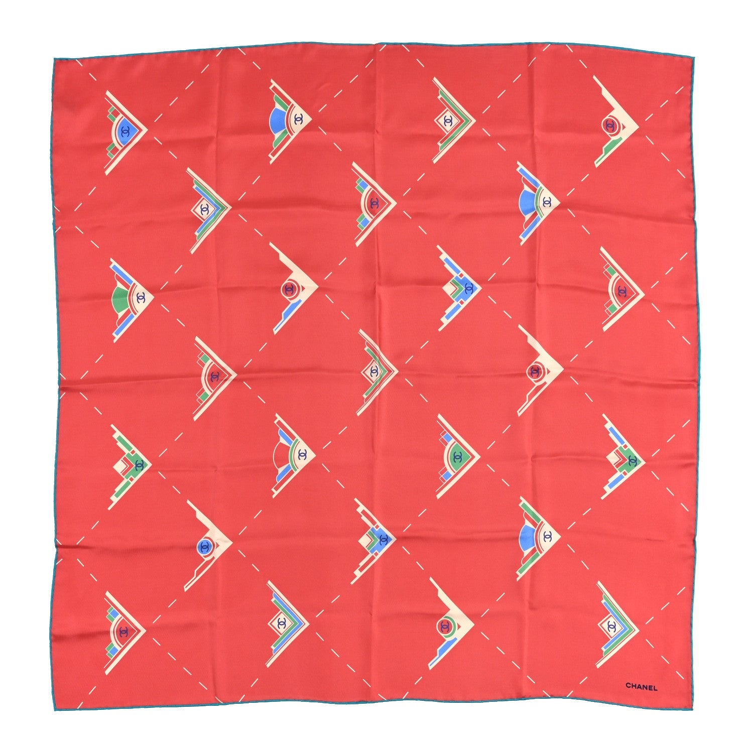 Silk CC Square Scarf Red Blue