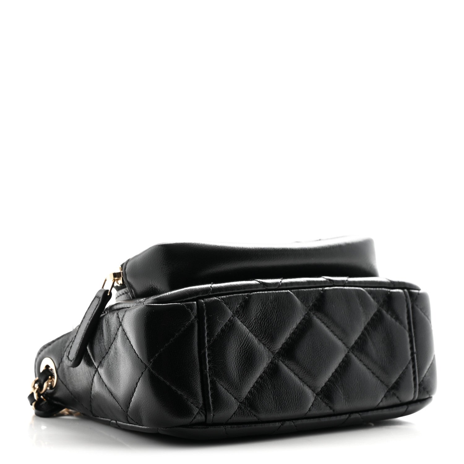 Shiny Crumpled Lambskin Quilted Mini Clutch With Chain Black
