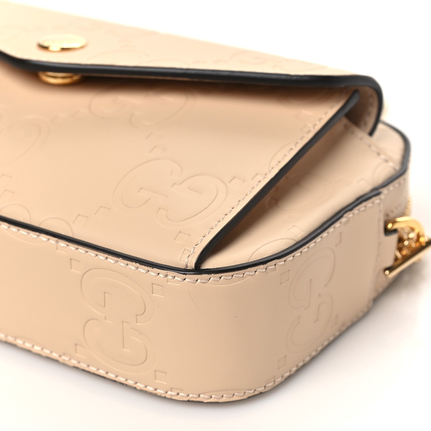 Calfskin GG Super Mini Debossed Chain Wallet Light Beige