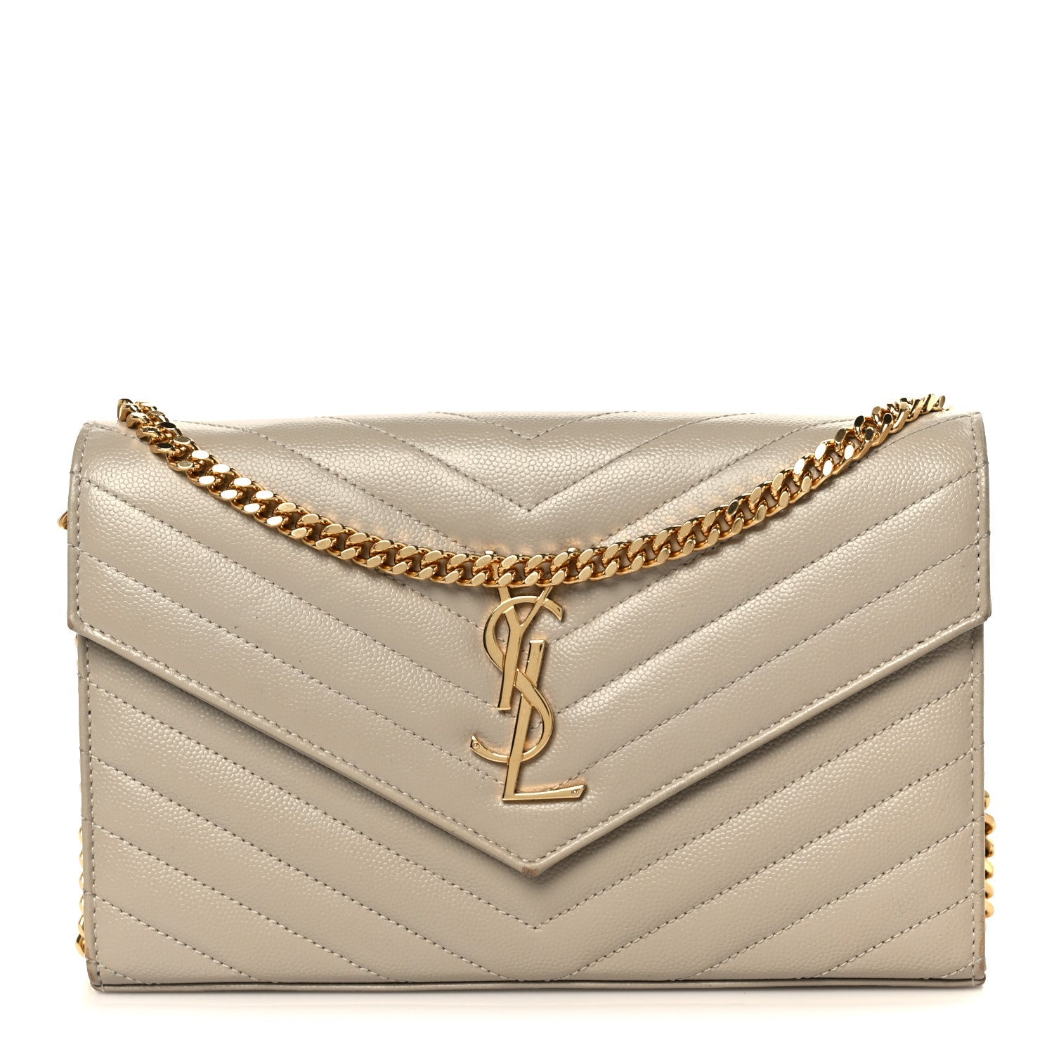 Grain De Poudre Matelasse Chevron Monogram Chain Wallet Sea Salt