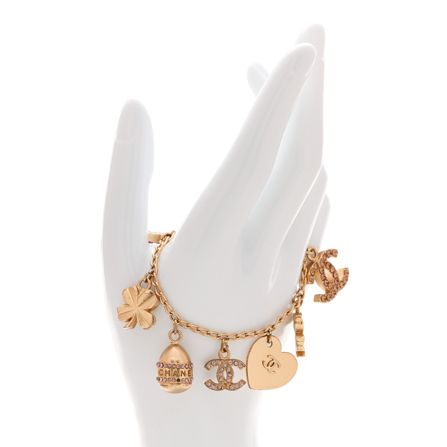 Metal Crystal Lucky Charms Bracelet Gold Pink