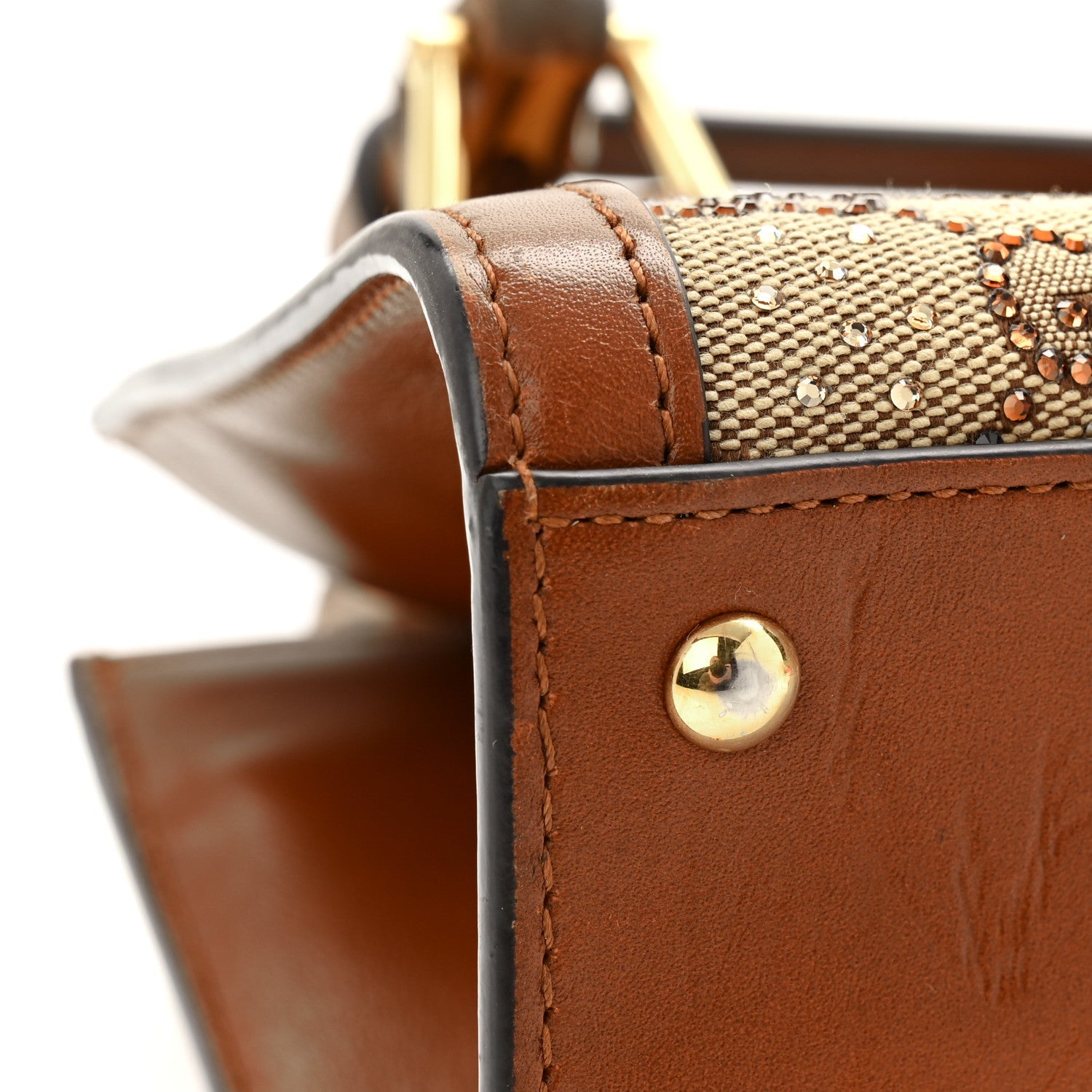 New Canvas Charisma Calfskin Crystal GG Monogram Mini Diana Tote Bag Camel Ebony