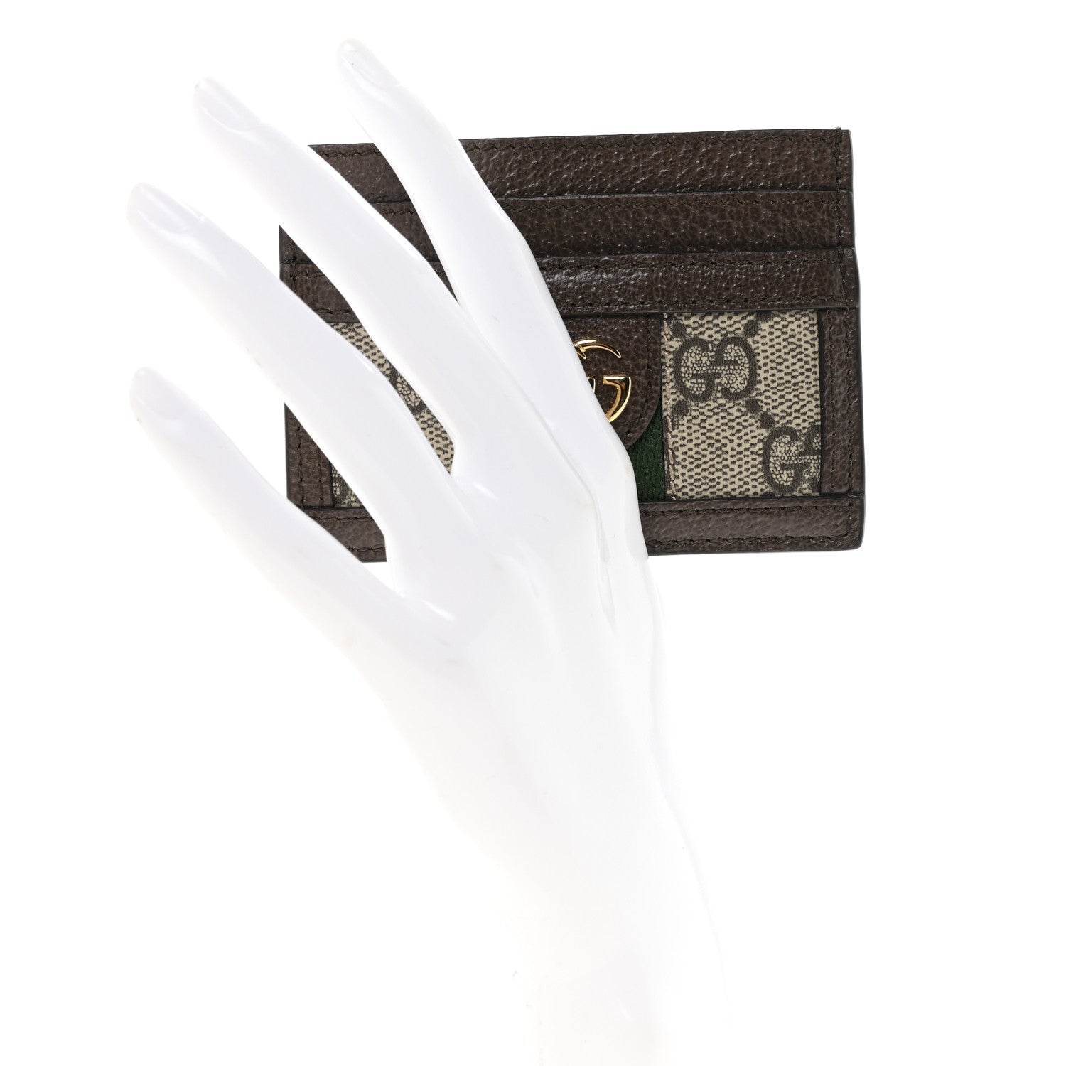GG Supreme Monogram Textured Dollar Calfskin Ophidia Card Holder Beige Ebony New Acero