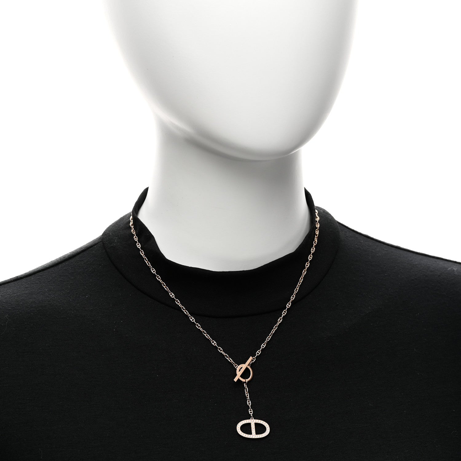 18K Rose Gold Diamond GM  Chaine D'Ancre Contour Pendant Necklace LG