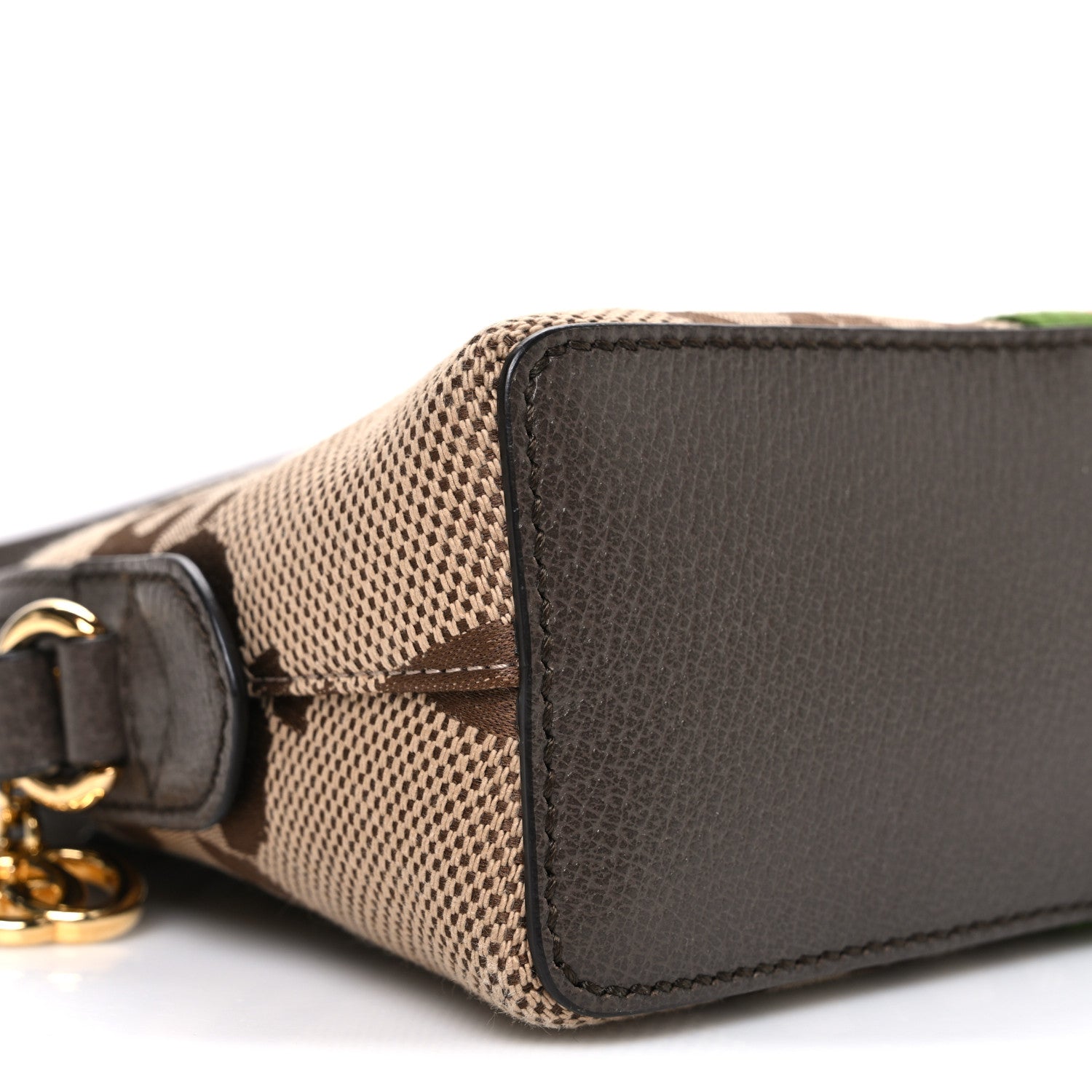 Monogram Jumbo GG Textured Dollar Calfskin Web Small Ophidia Dome Shoulder Bag Camel Ebony New Acero