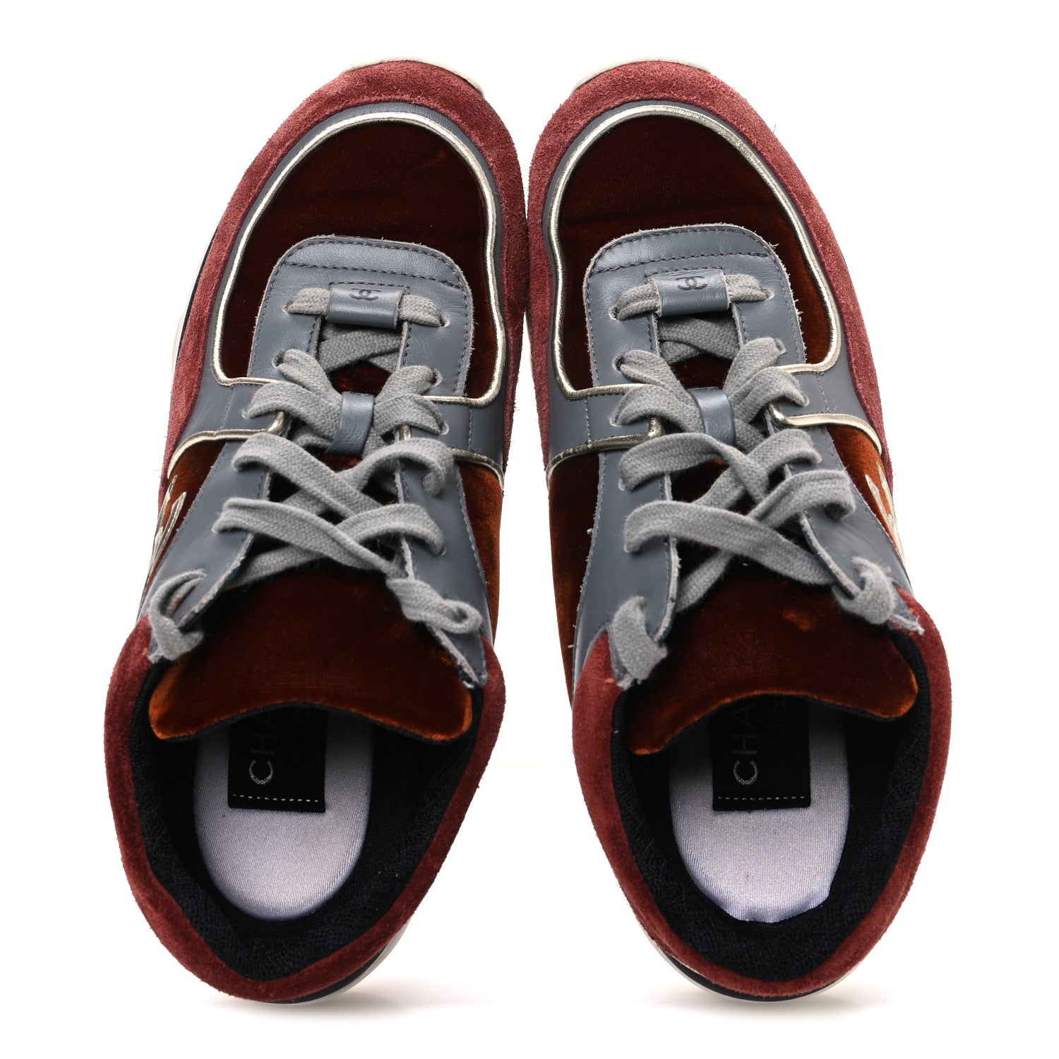 Suede Velvet Lambskin CC Sneakers 36 Burgundy Grey