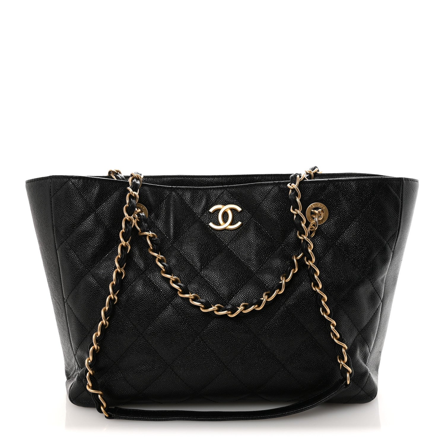 Caviar Quilted Small Trapezoid Chain Shopping Tote Black