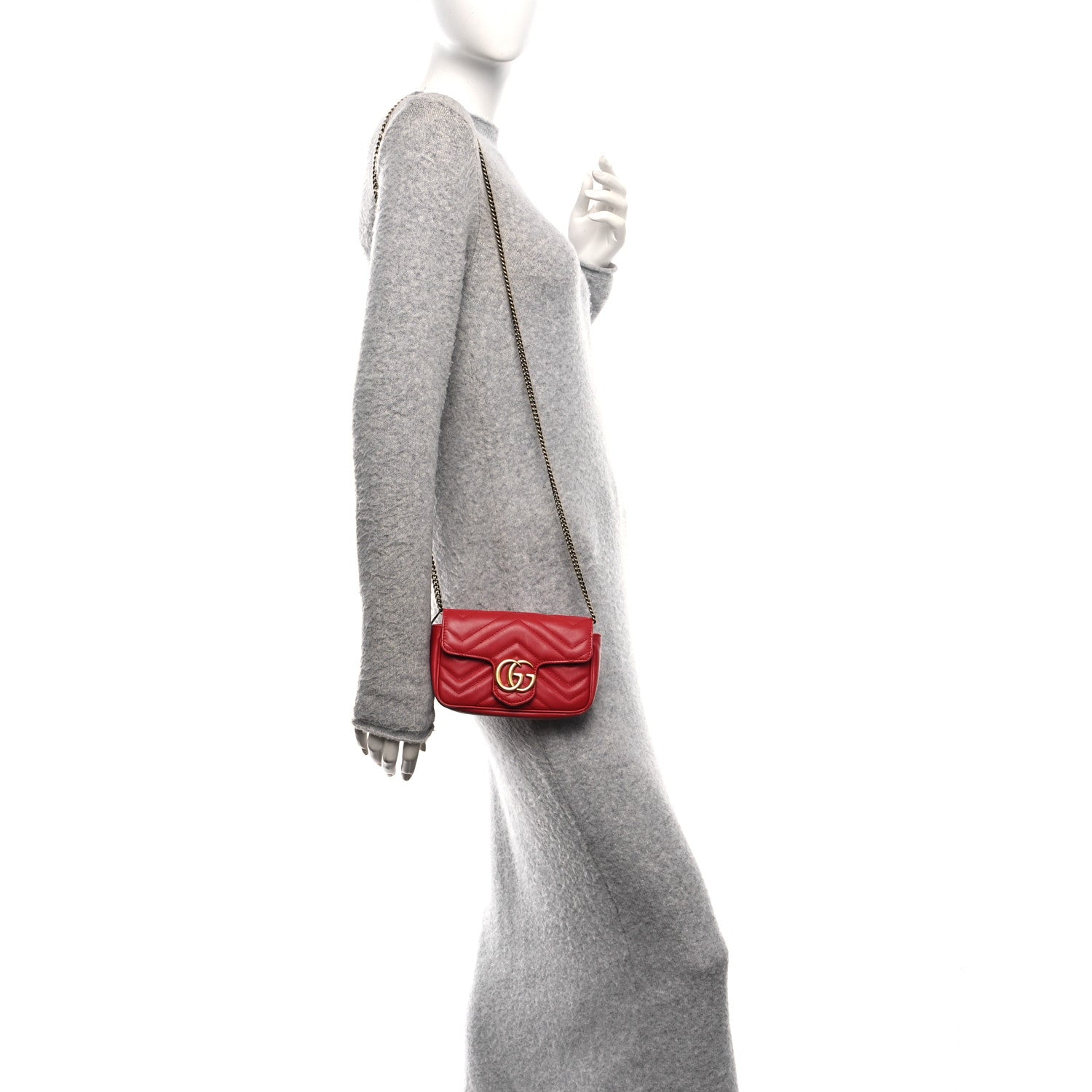 Calfskin Matelasse Super Mini GG Marmont Shoulder Bag Hibiscus Red