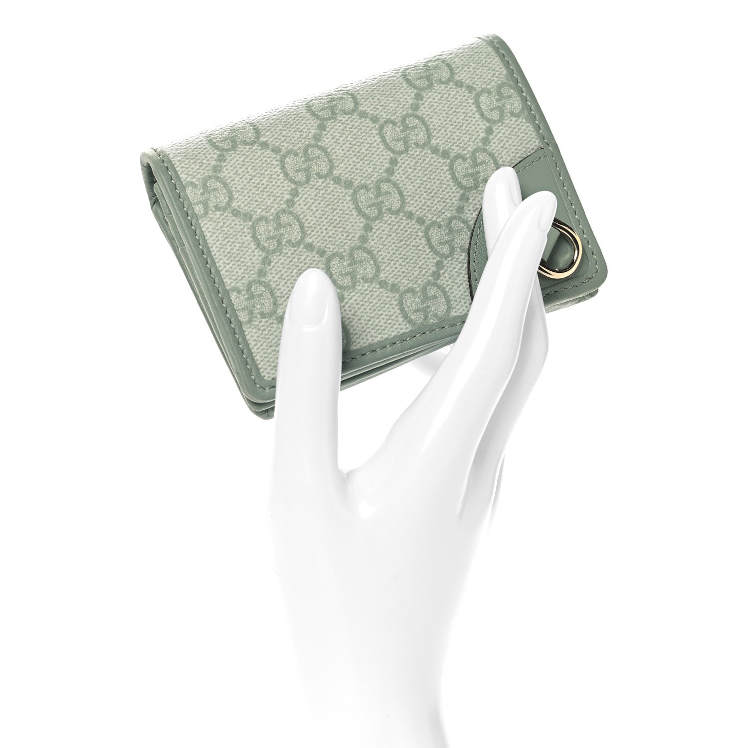 GG Supreme Monogram Textured Calfskin Emblem Mini Wallet Sage Green