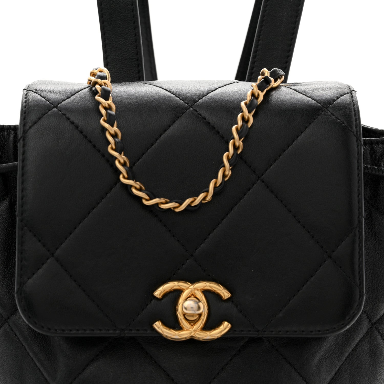 Lambskin Quilted Logo Mini Backpack Black