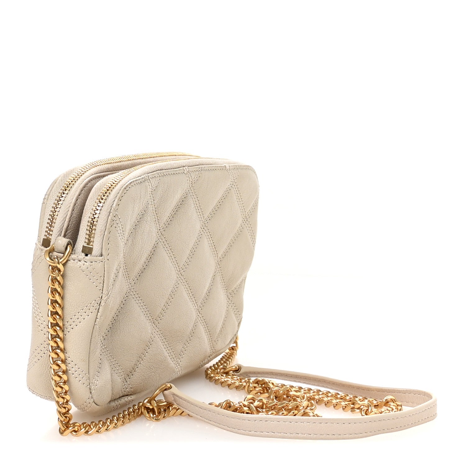 Grained Lambskin Quilted Mini Becky Double Zip Bag Vintage White