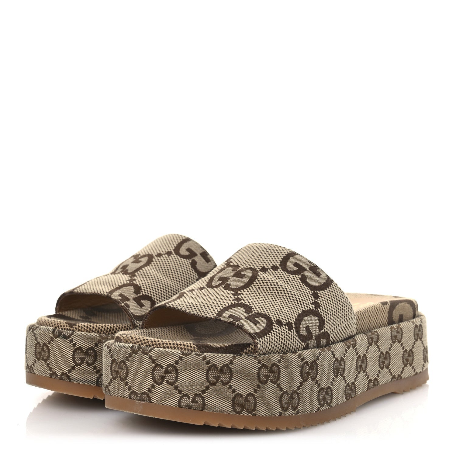 Monogram Maxi GG Angelina Platform 55mm Slide Sandals 37 Camel Ebony
