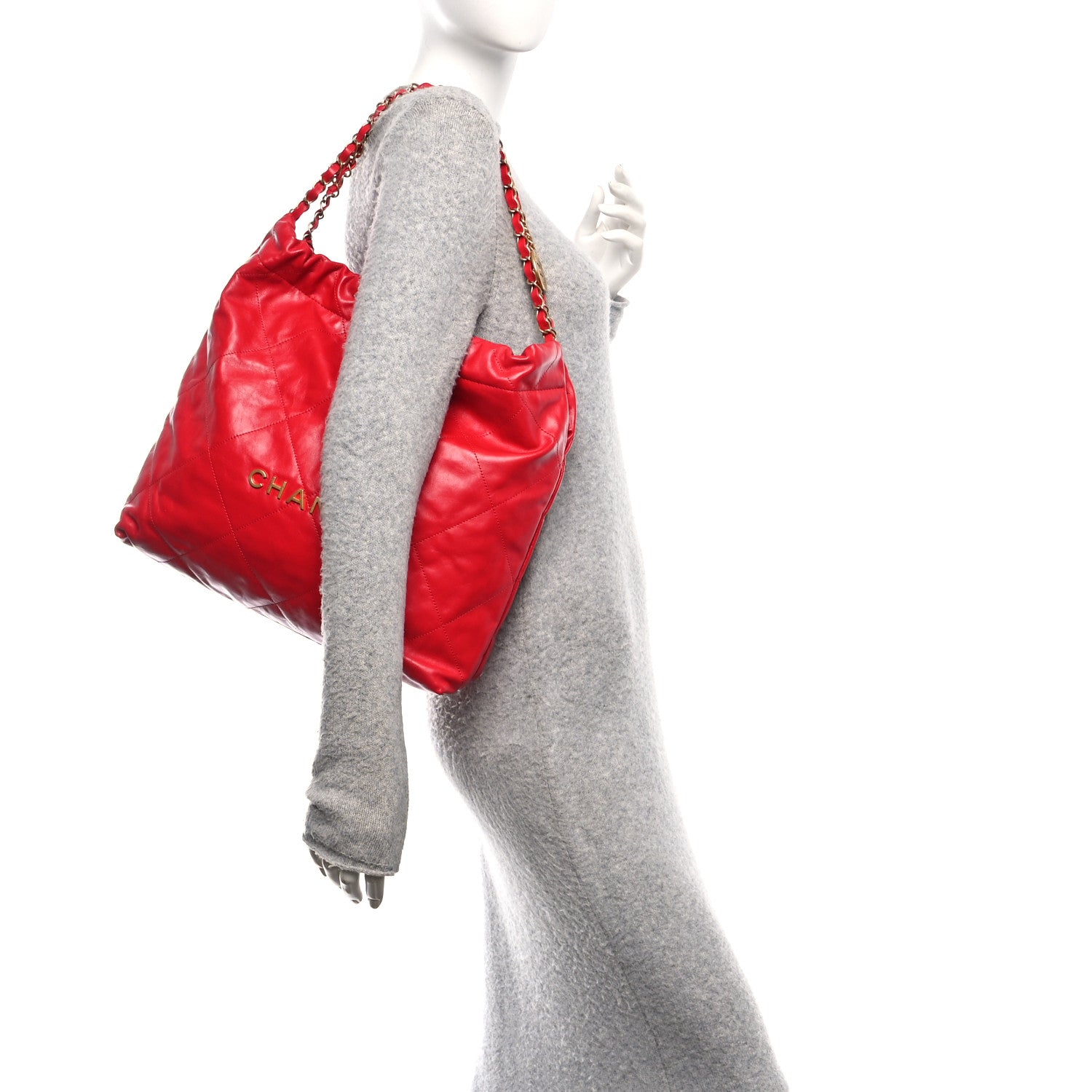 Shiny Calfskin Quilted Chanel 22 Red