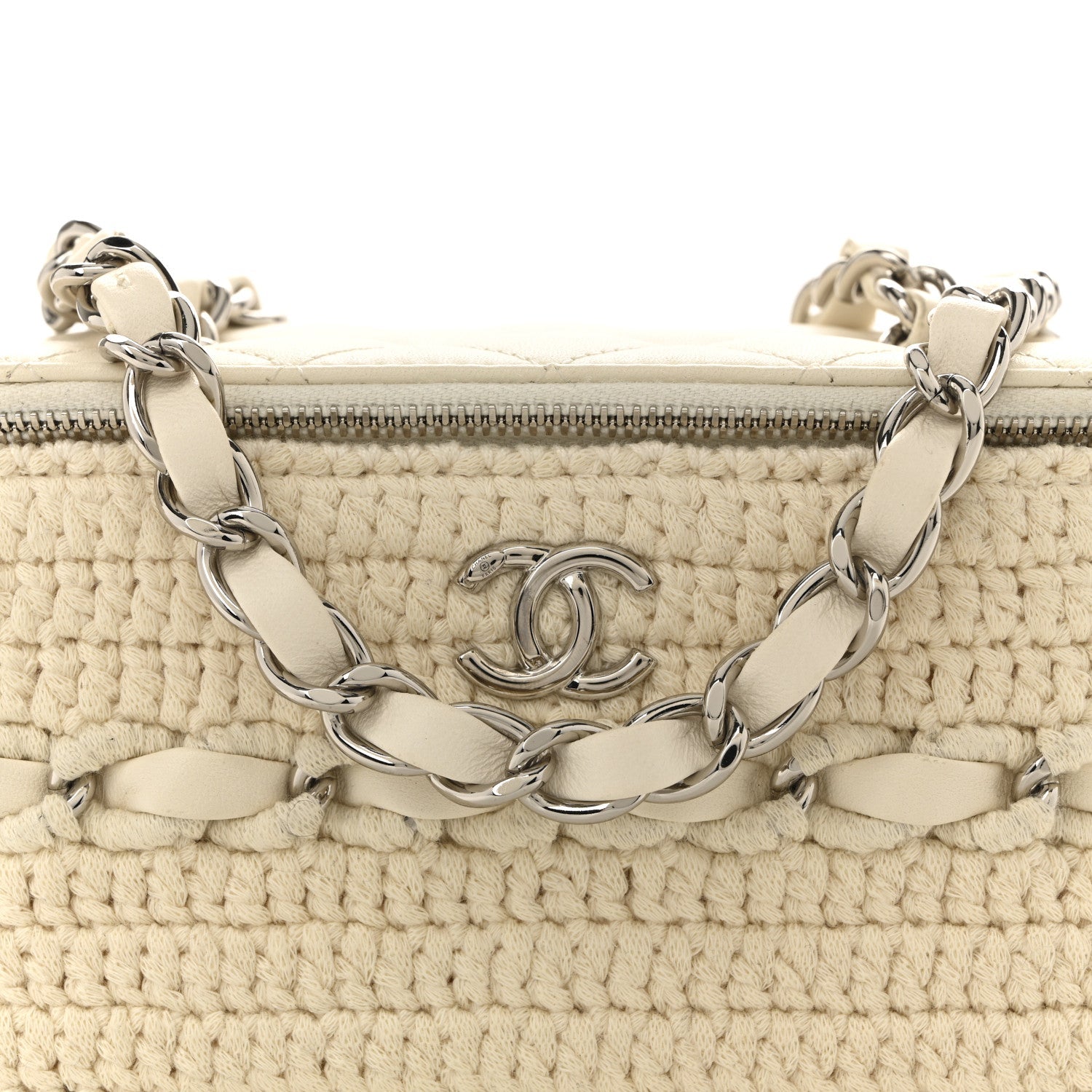 Lambskin Crochet Quilted Small Vanity Case With Chain White