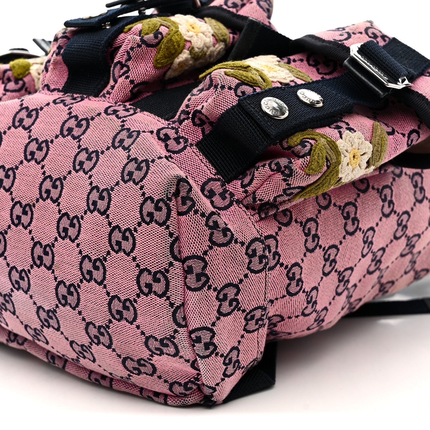 Monogram Multicolor Floral Embroidered Large Retro Interlocking G Three Pocket Backpack Pink Blue Multicolor