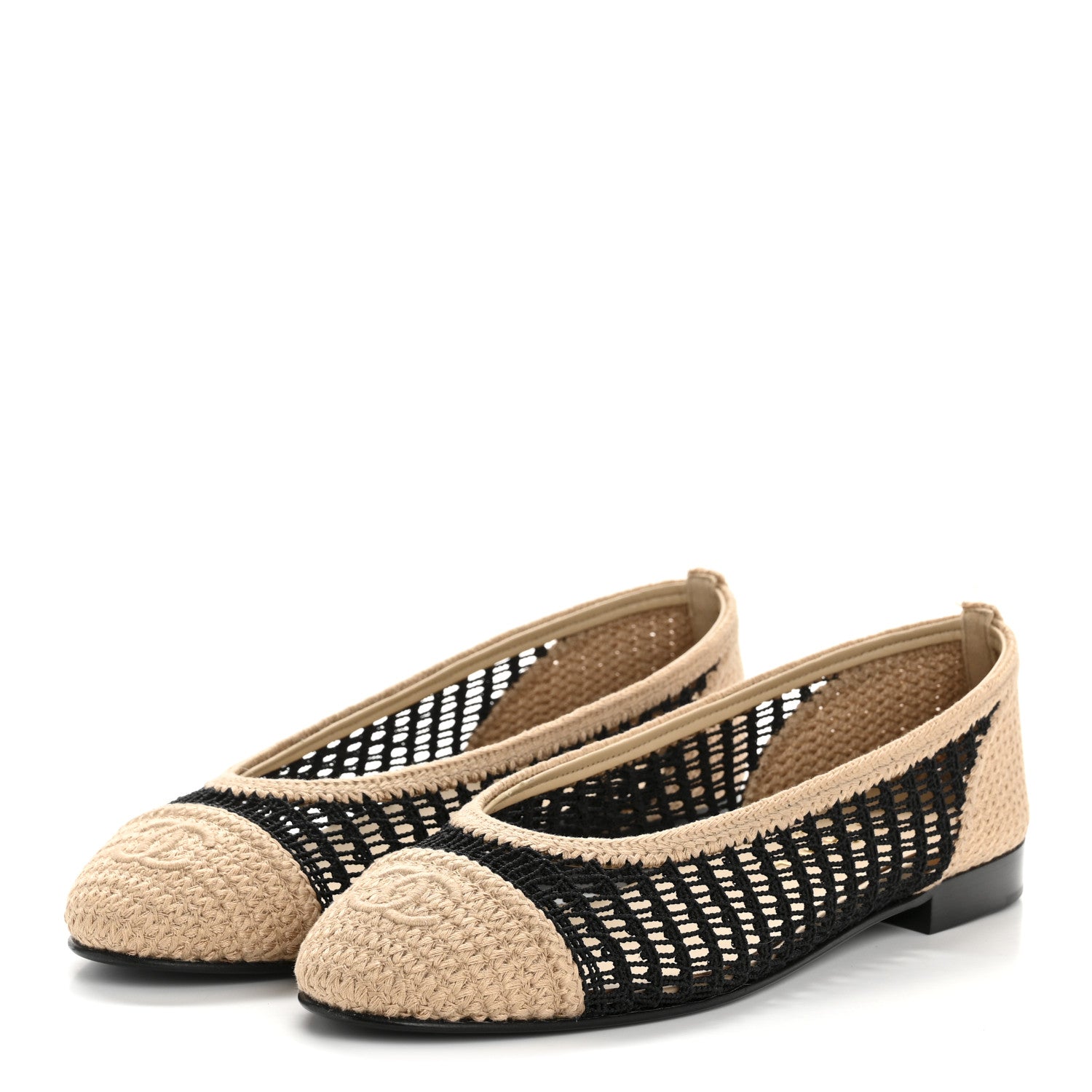 Raffia Cap Toe Ballerina Flats 39.5 Black Beige