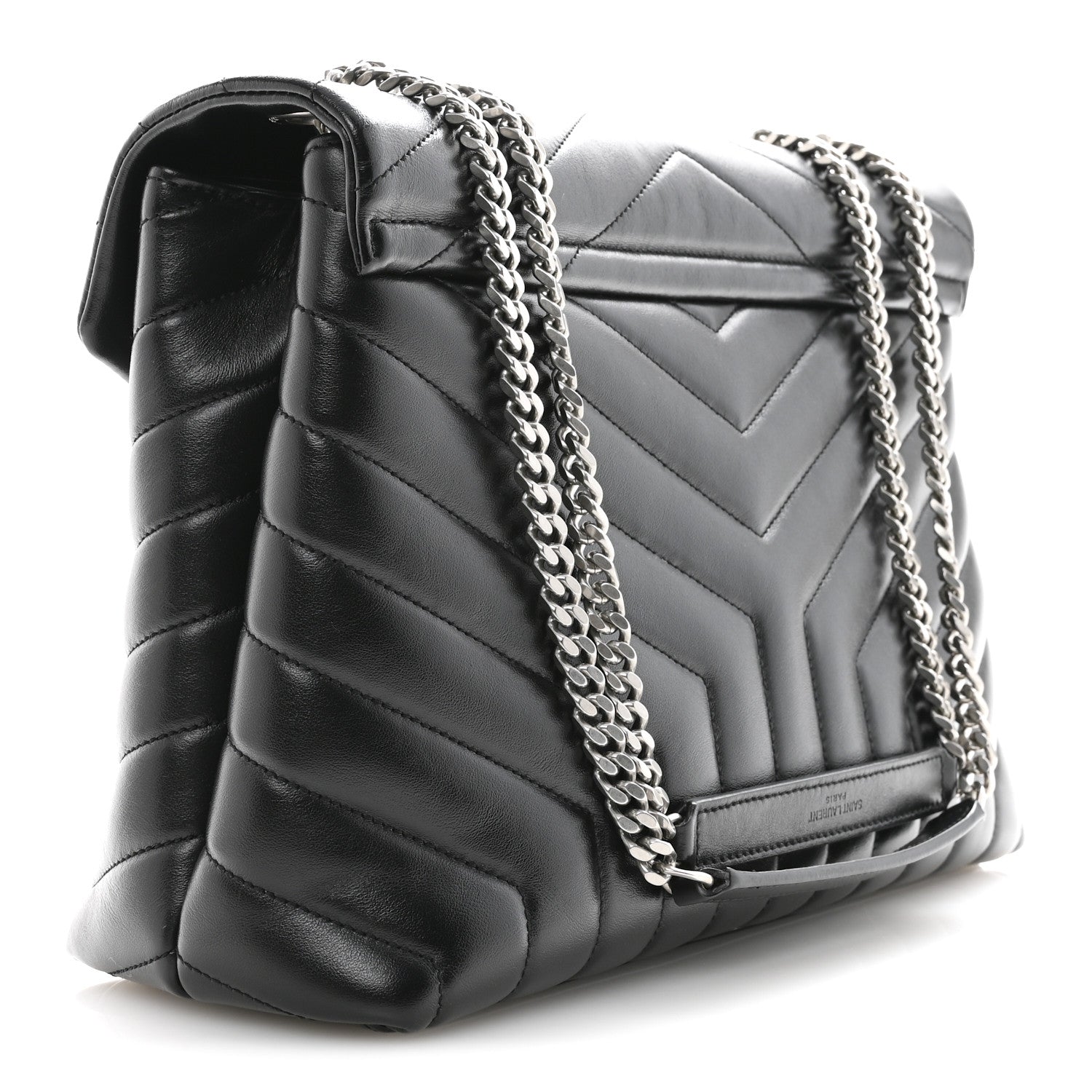 Calfskin Y Quilted Monogram Medium Loulou Chain Satchel Black
