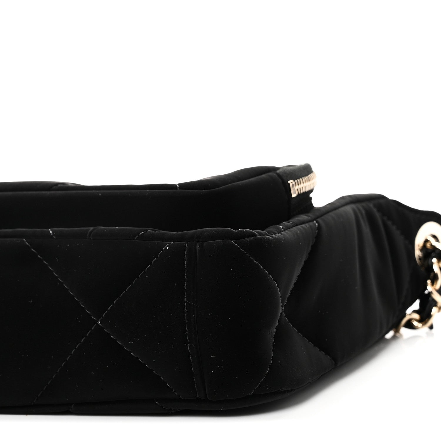 Velvet Effect Nylon Shiny Crumpled Calfskin Quilted Chanel 25 Clutch With Chain Black