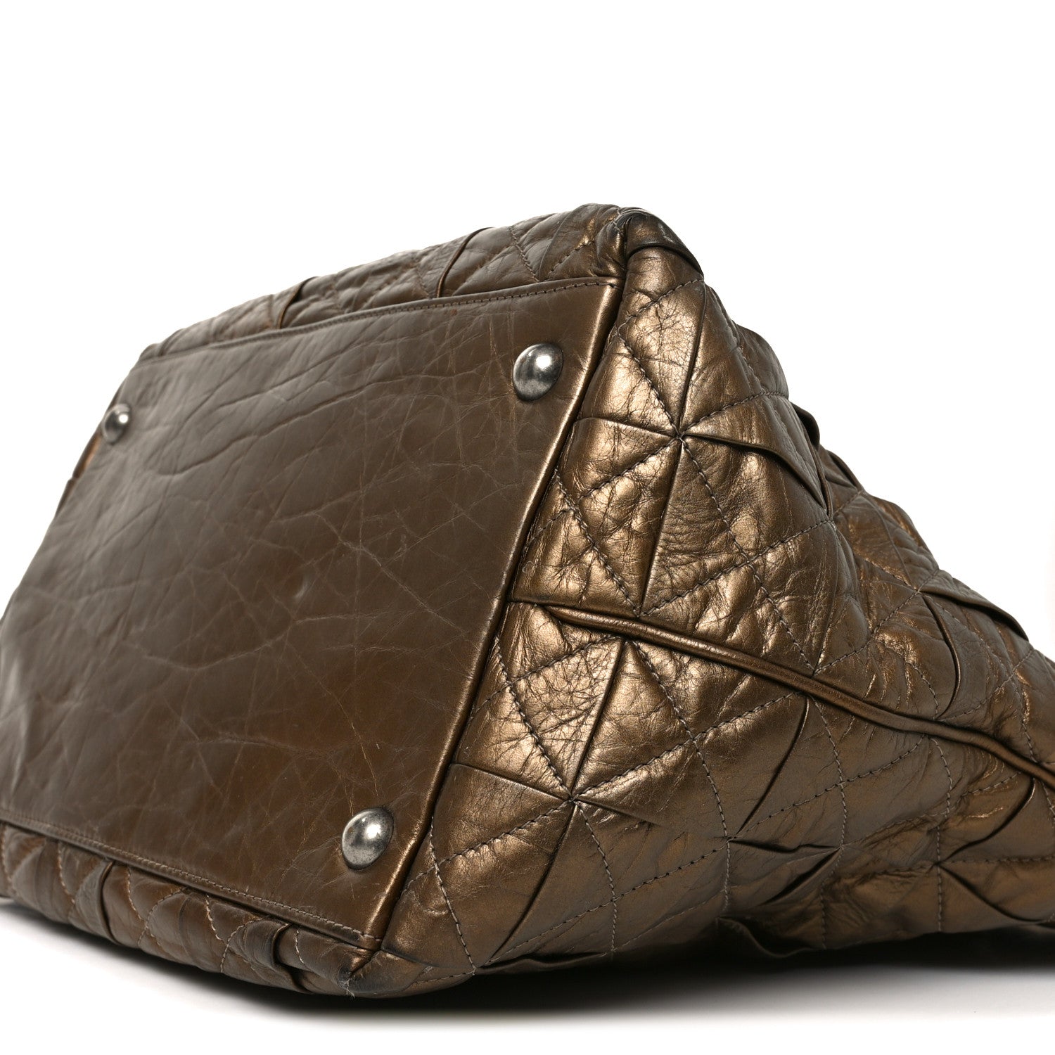 Metallic Aged Calfskin Quilted Origami Tote Bronze