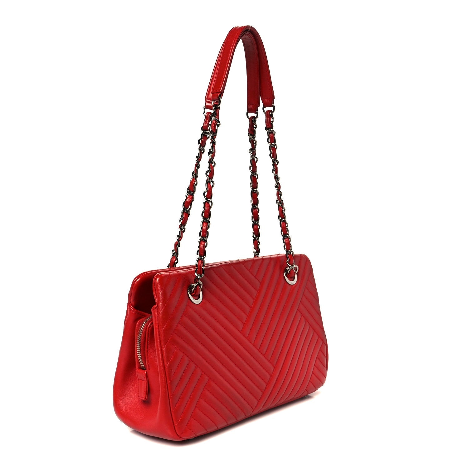 Lambskin Quilted CC Crossing Shopping Tote Red