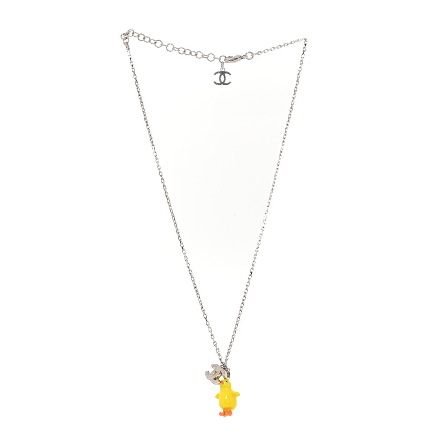 Metal Resin Strass Crystal CC Baby Chick Pendant Necklace Silver Yellow Orange