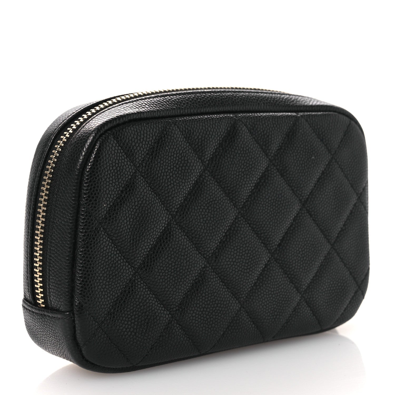 Caviar Quilted Small Curvy Pouch Cosmetic Case Black