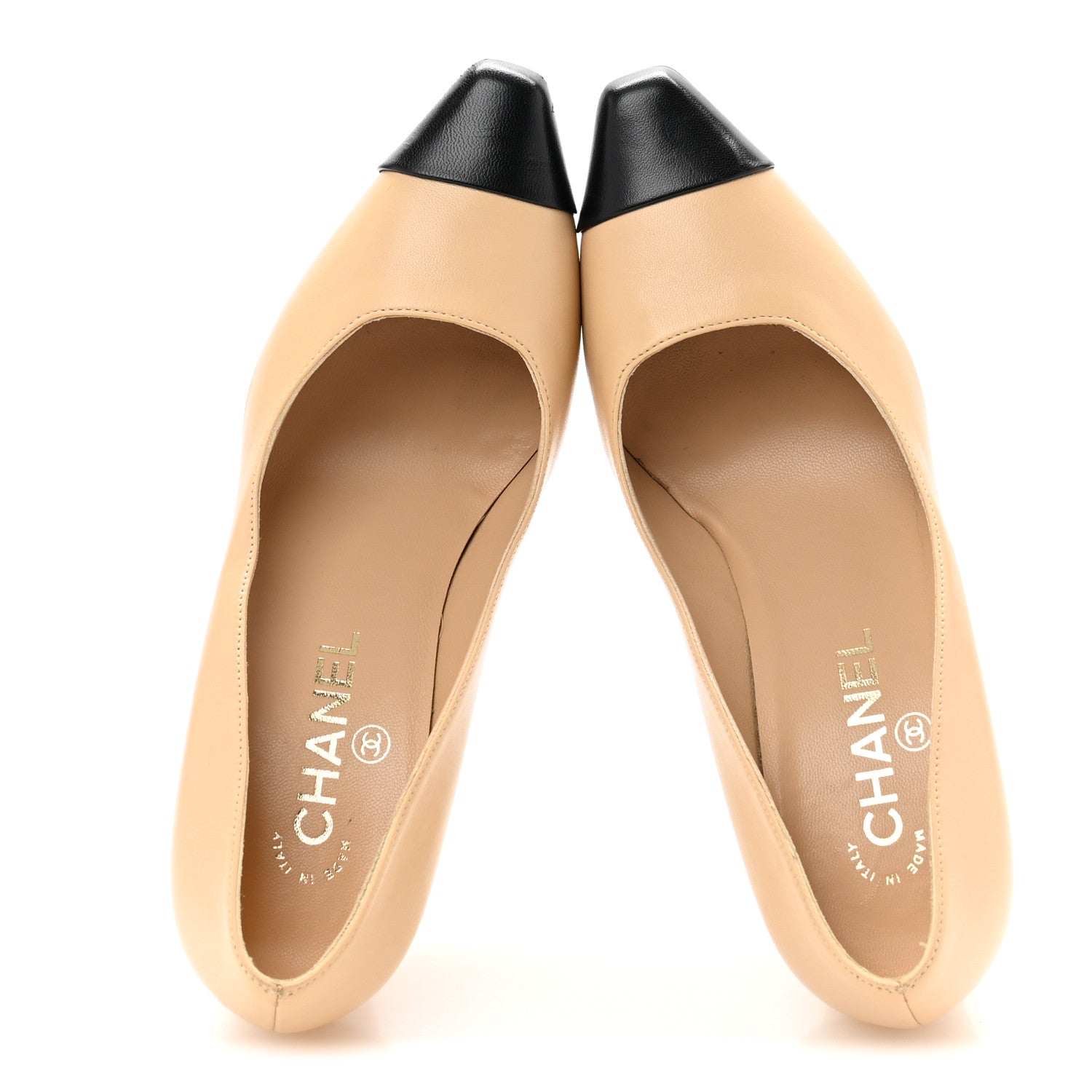 Lambskin Cap Toe Metal Heel Pumps 37.5 Beige Black
