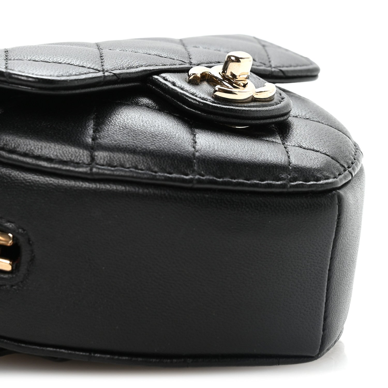 Lambskin Quilted CC In Love Heart Waist Belt Bag With Chain Black
