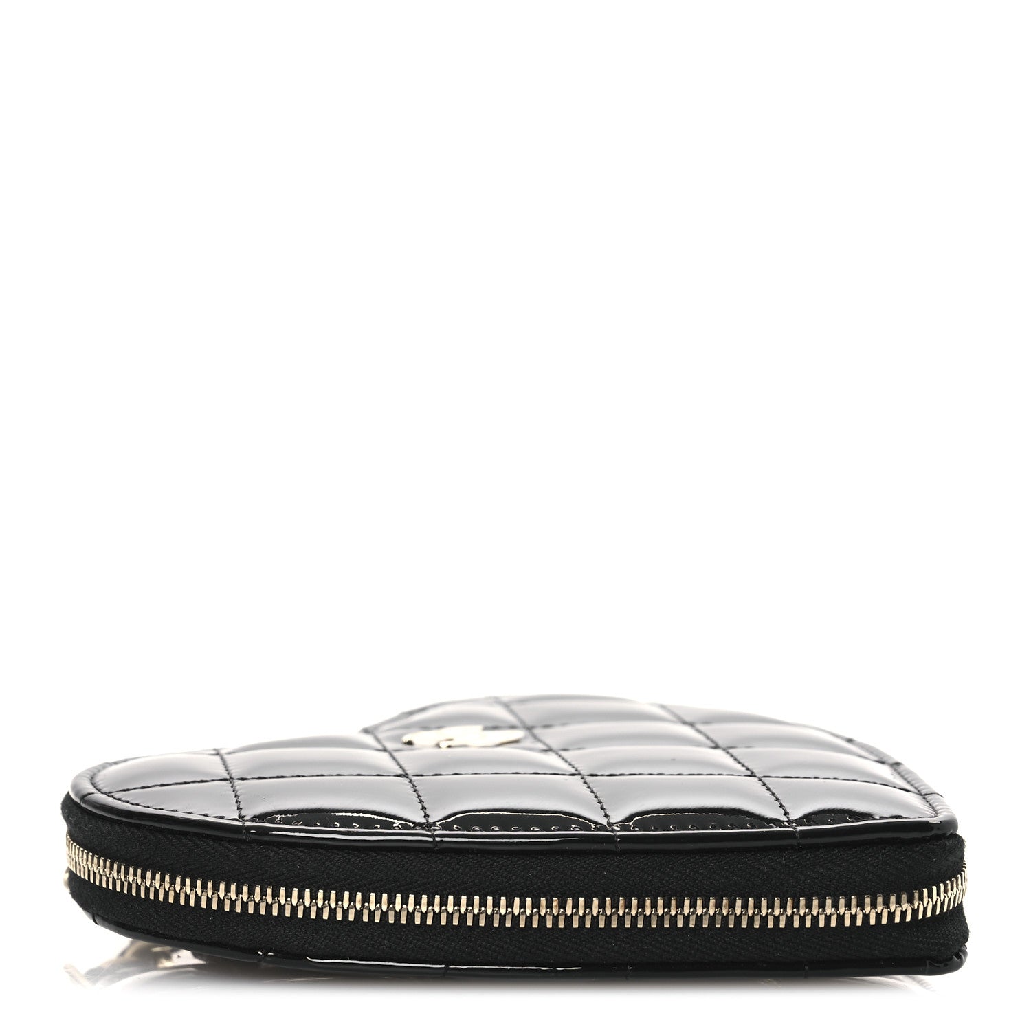 Patent Calfskin Resin Quilted CC Heart Clutch With Chain Black