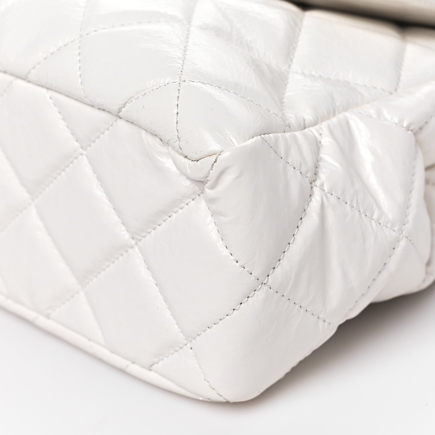 Shiny Crumpled Calfskin Quilted Large Wavy CC Hobo White