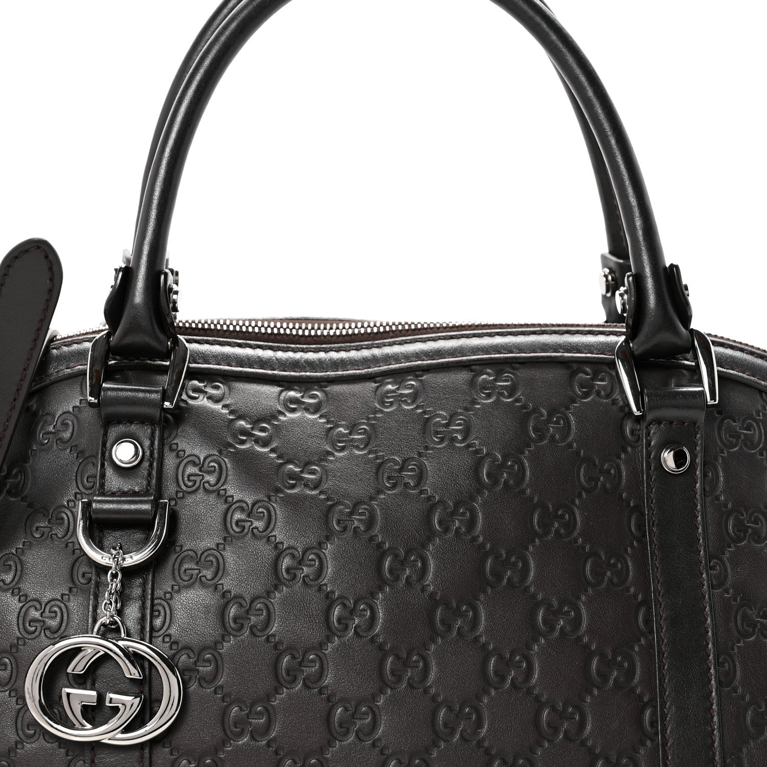 Guccissima Medium GG Charm Dome Satchel Dark Brown