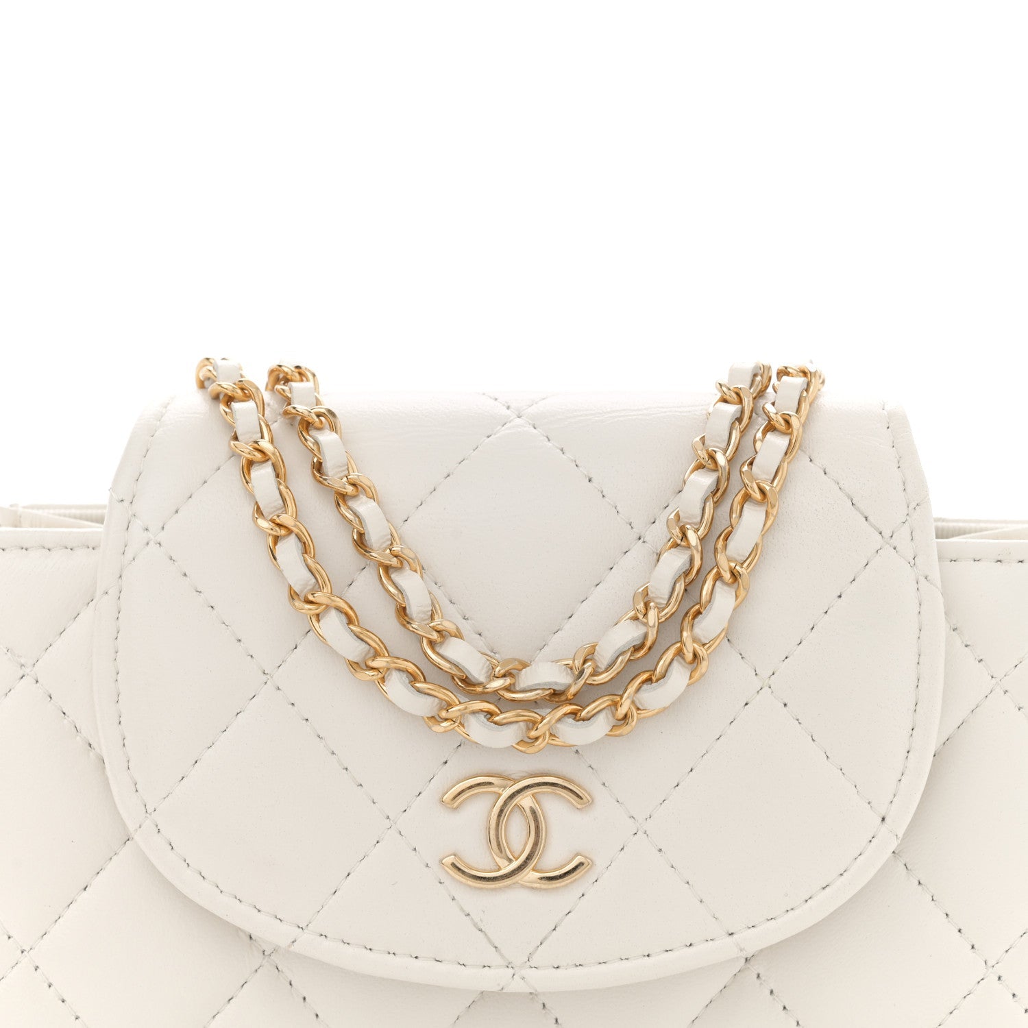 Quilted Flap With Chain White