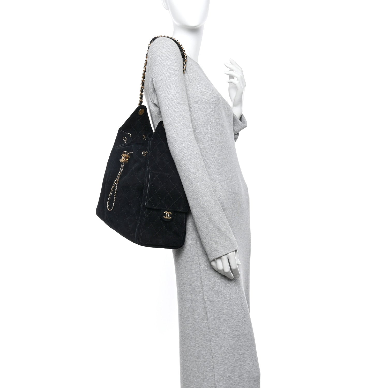 Suede Quilted Medium Chanel 25 Handbag Black
