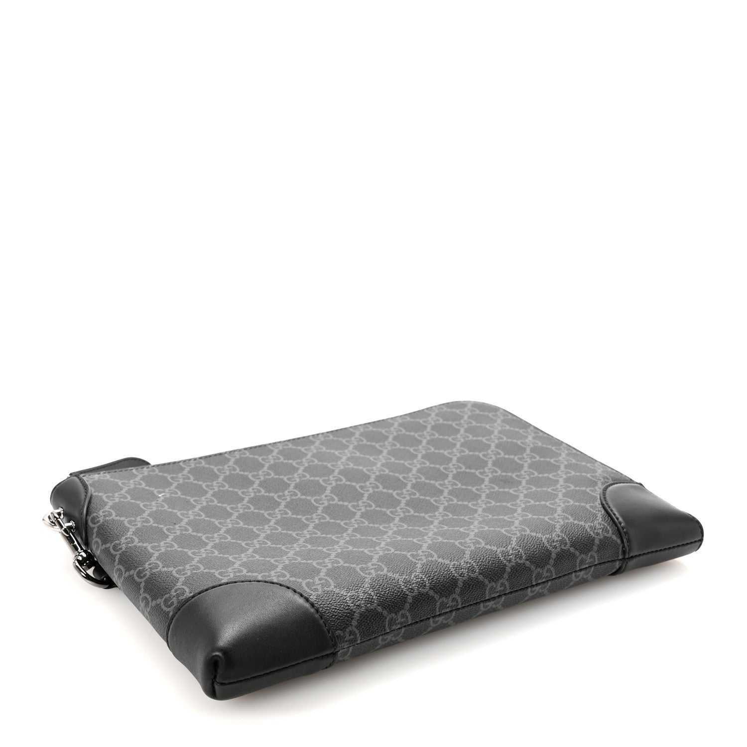 GG Supreme Monogram Textured Calfskin Emblem Small Business Case Black
