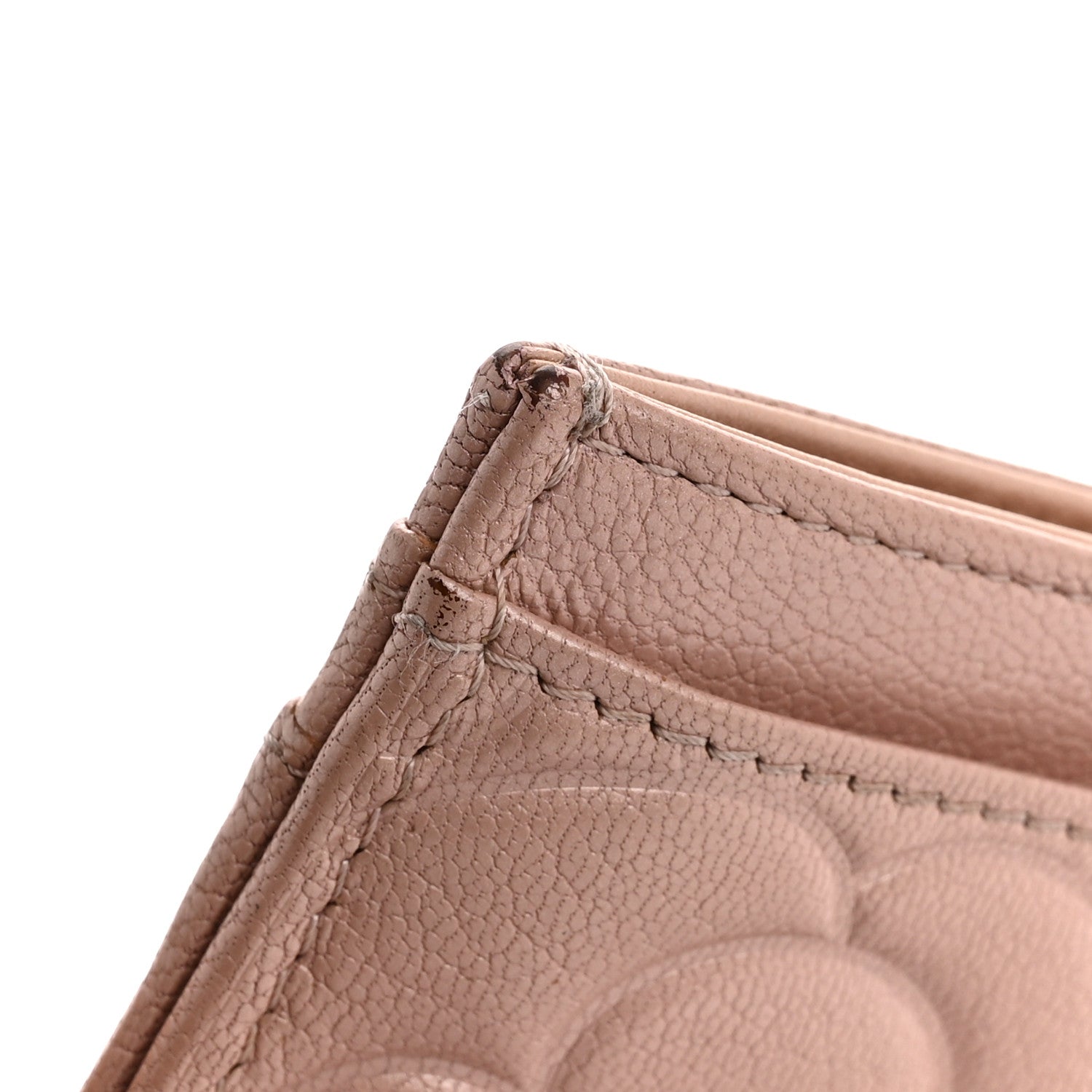 Goatskin Camellia Embossed Card Holder Light Pink