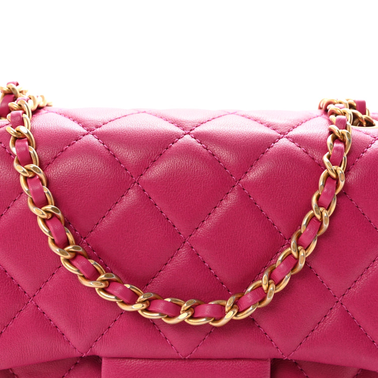 Lambskin Quilted Mini Pearl Crush Flap Fuchsia