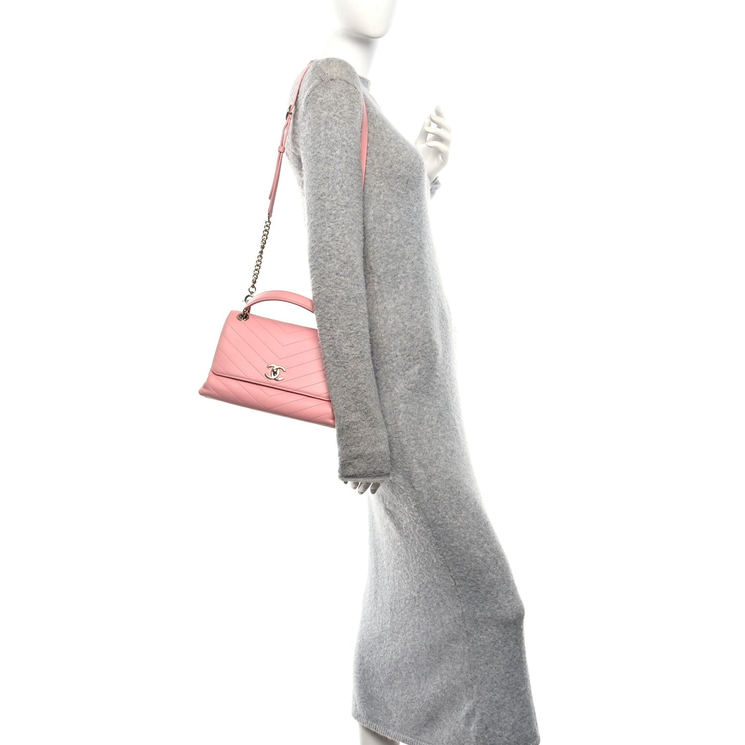 Grained Calfskin Small Chevron Chic Top Handle Flap Pink