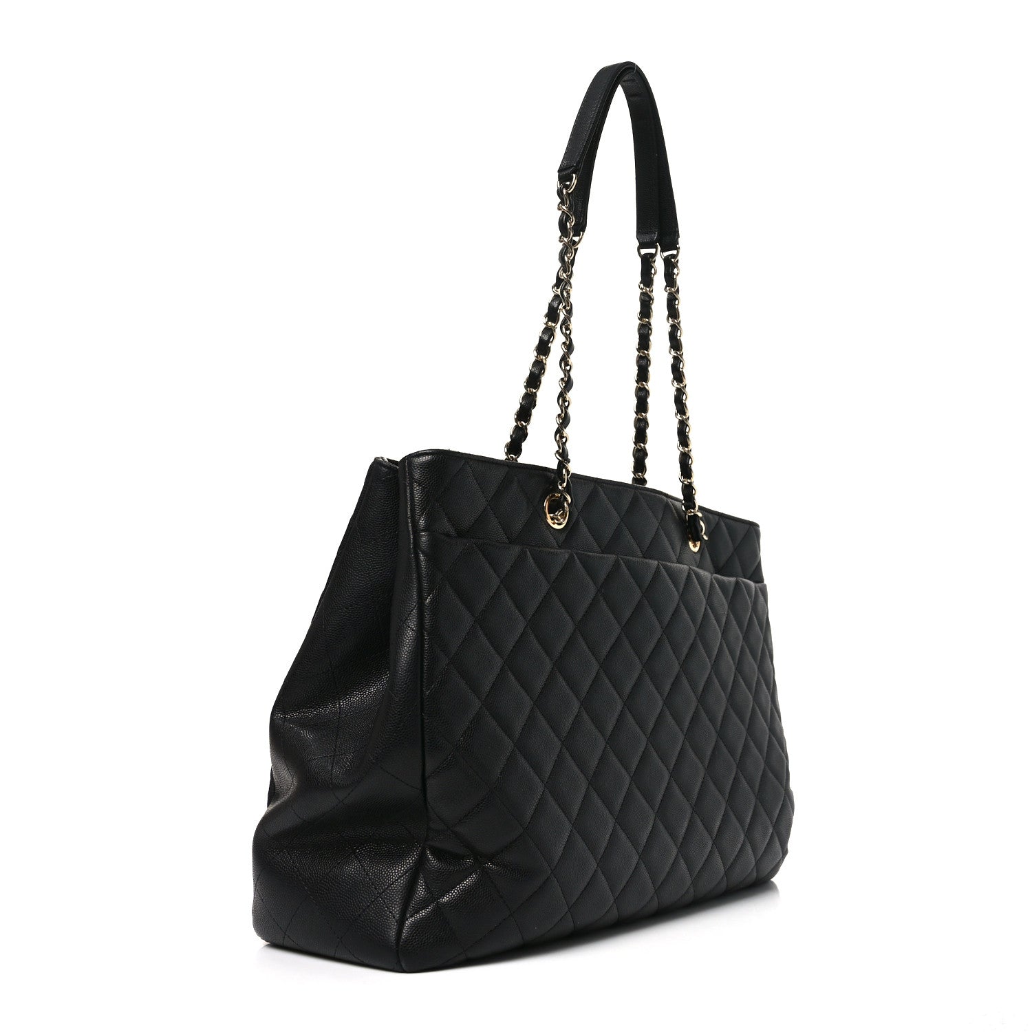 Caviar Quilted Large Shopping Tote Black