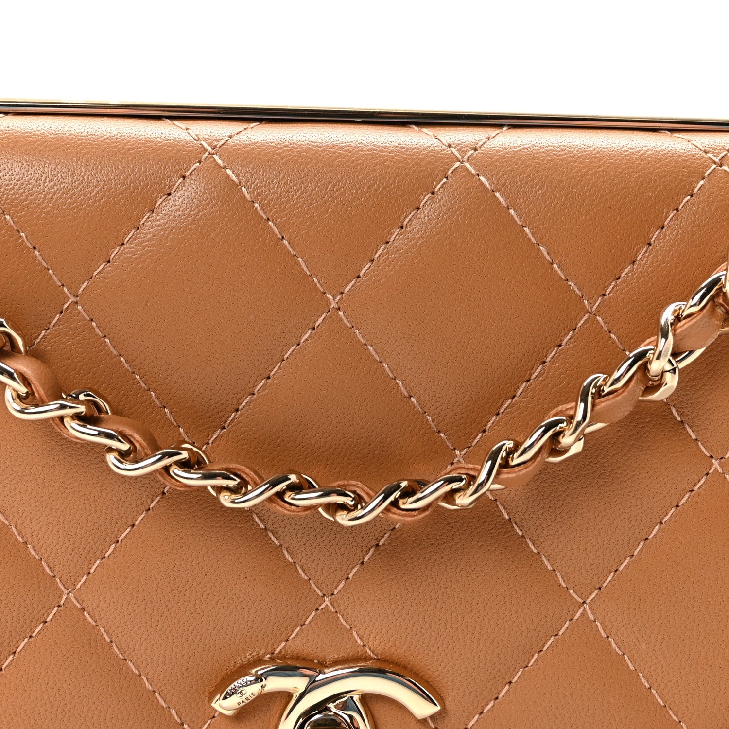 Lambskin Quilted Trendy CC Wallet On Chain WOC Camel
