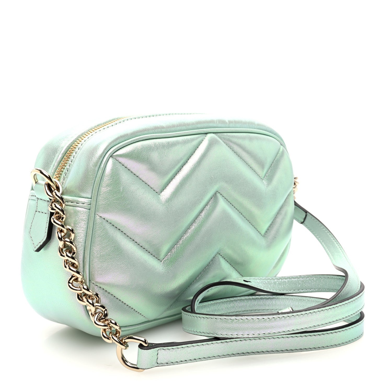Iridescent Nappa Chevron Matelasse Small GG Marmont Chain Shoulder Bag Iridescent Salvy Green
