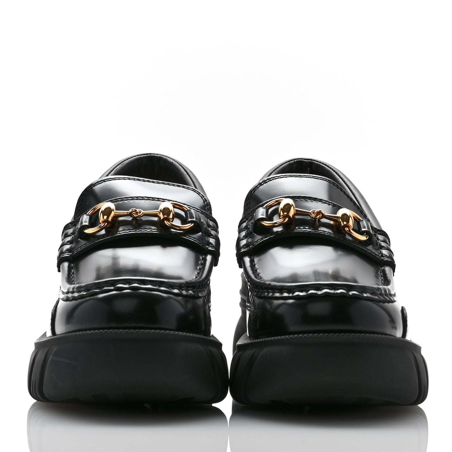 Magnum Calfskin Nappa Samoa Womens Horsebit Platform Chunky Lug Sole 40mm Loafers 35.5 Black