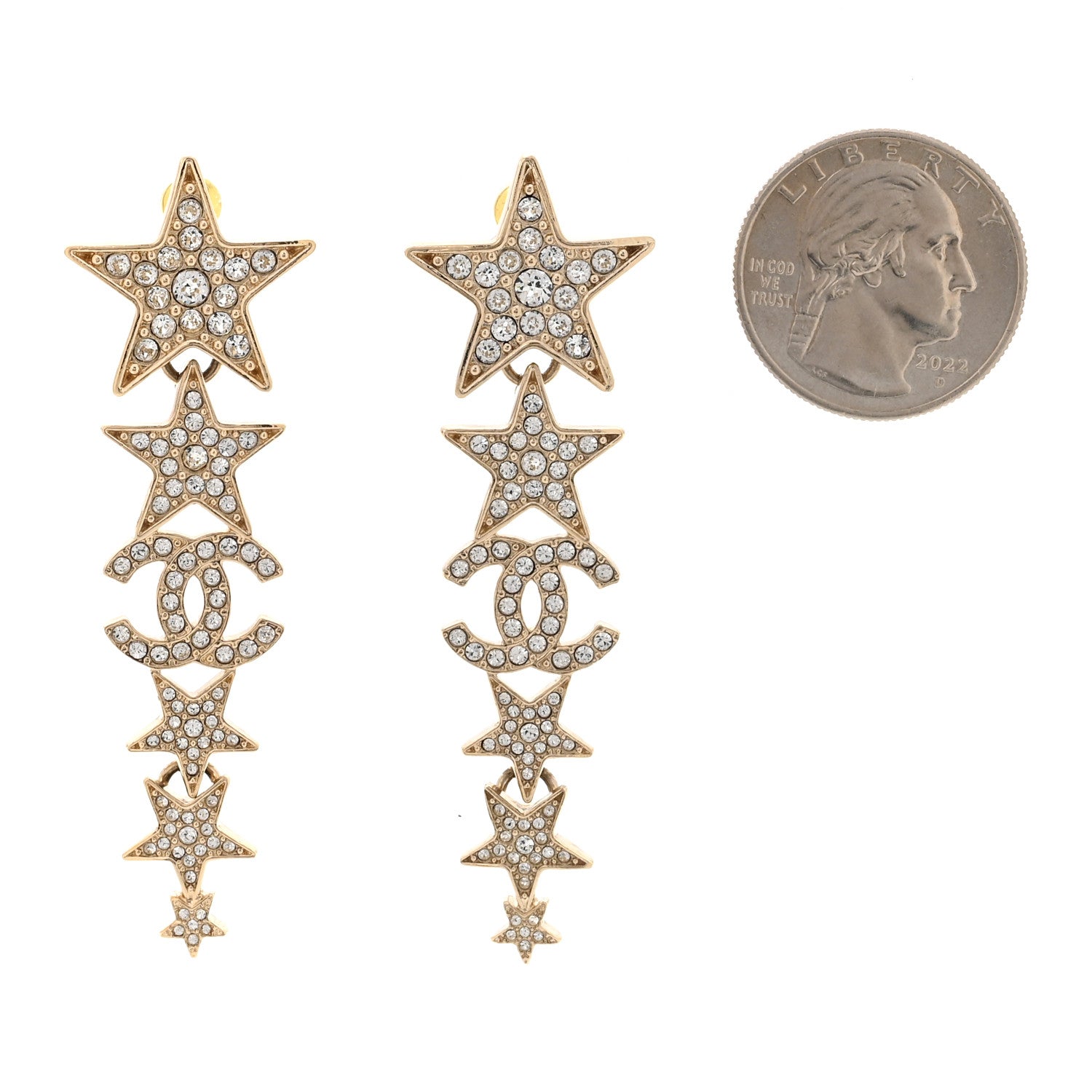 Crystal CC Star Long Drop Earrings Gold