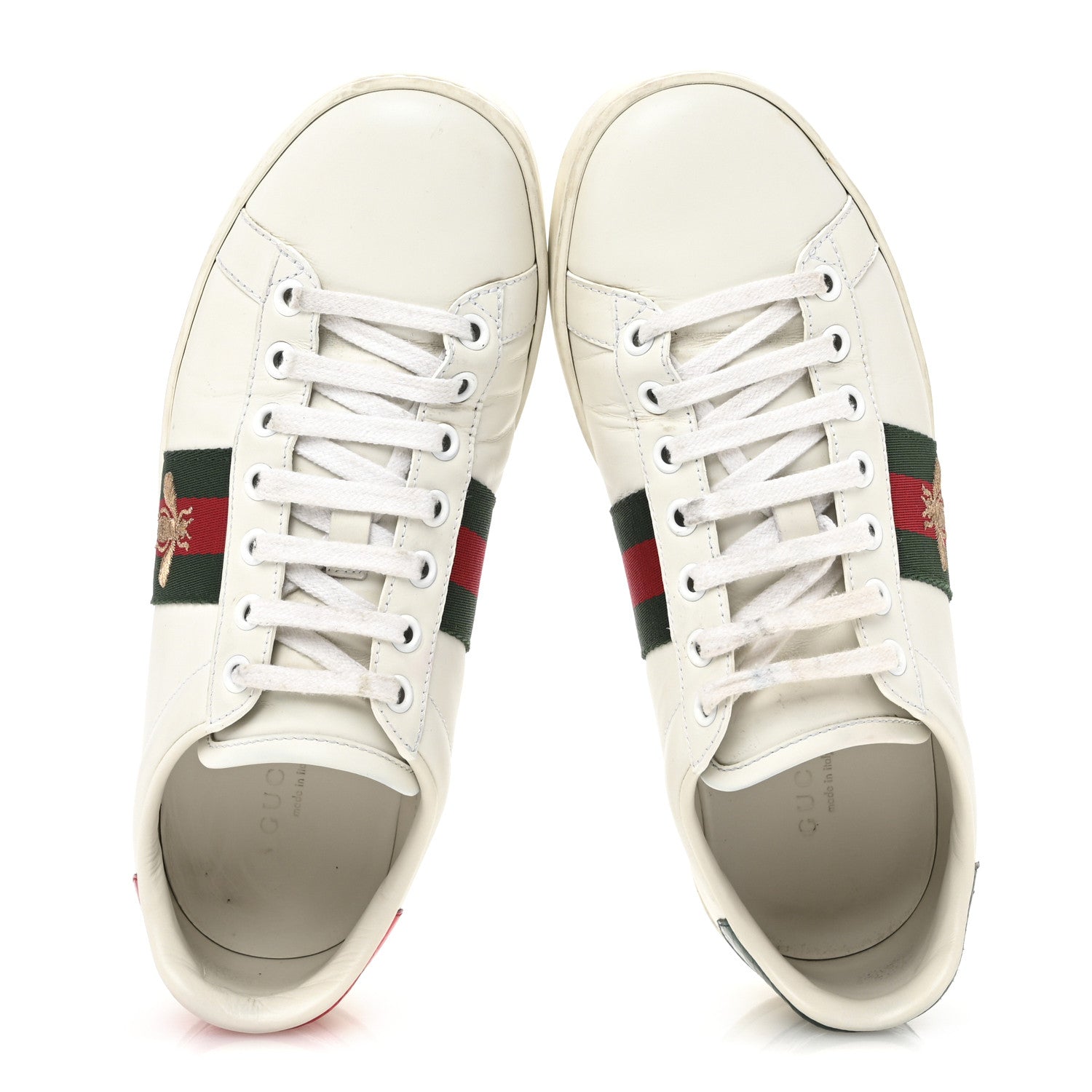 Calfskin Ayers Bee Embroidered Womens Ace Sneakers 36.5 White Green