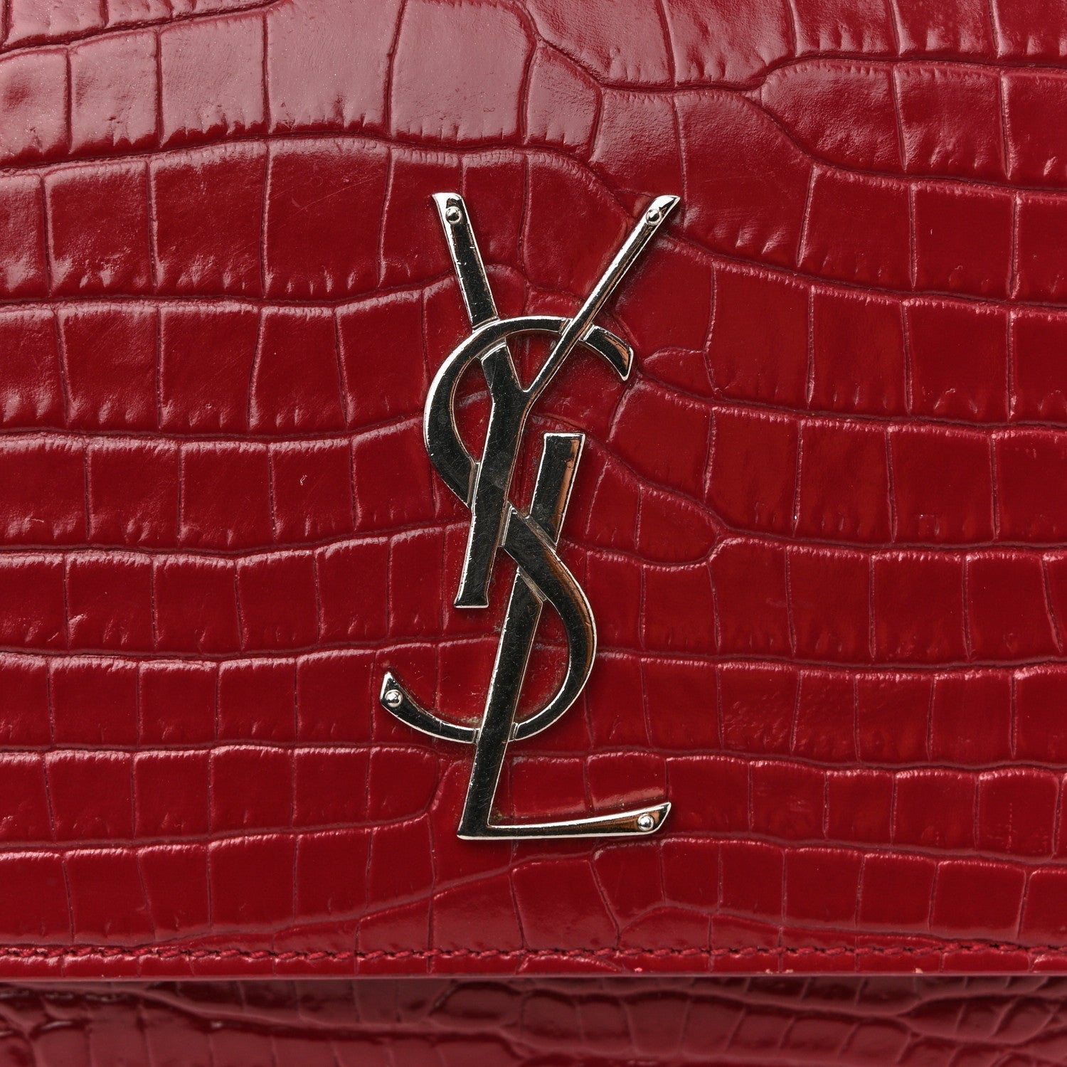 Calfskin Crocodile Embossed Medium Monogram Sunset Rouge Eros